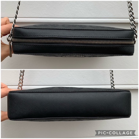 Michael Kors Jet Set East West Black Monogram Crossbody Bag Purse - Picture 8 of 16